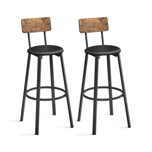 VASAGLE Bar Stools, Set of 2 PU Upholstered Breakfast Stools, 29.7 Inches Barstools with Back and Footrest, Simple Assembly, for Dining Room Kitchen Counter Bar, Rustic Brown and Black ULBC069B81 by VASAGLE - Used condition - US$64.67