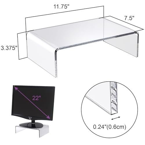 Amazing Abby Acrylic Monitor Stand Riser for Desk (1-Pack), Clear Plastic Computer Monitor Riser with Keyboard Storage, Heavy-Duty 3-3/8\" Riser for PC Laptop Screen, Great for Home and Office Use - Thumbnail 3