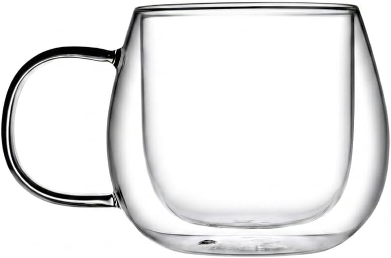 Double Wall Glass Coffee & Tea Mugs - 13.5 oz / 400 ml Insulated Clear Glass Tea Cups with Handle - Borosilicate Glass Mug for Latte, Tea, Cappuccino, Espresso, Hot and Cold Drinks (PACK OF 12)