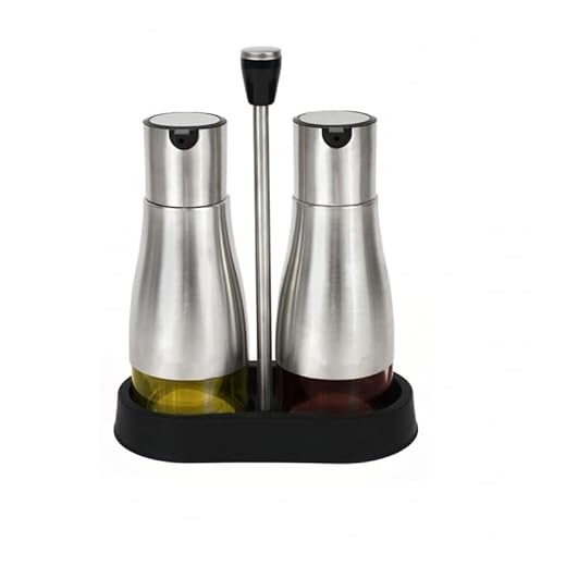 DAMDAM GO Set de Aceitera Vinagrera de Acero Inoxidable Cristal con Soporte - 320 Ml