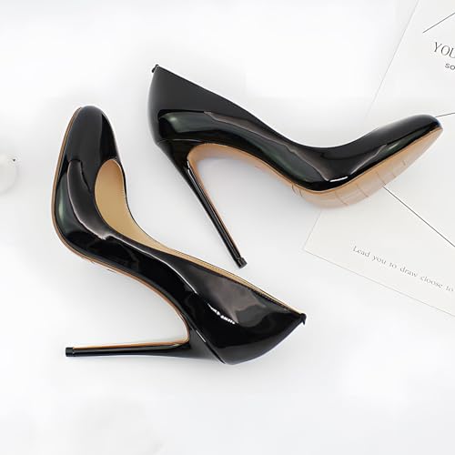 Image of Womens Round Toe Sexy Shallow Mouth 4.7in Stilettos High Heel Banquet Pumps Big Size Versatile Shoes Black US5