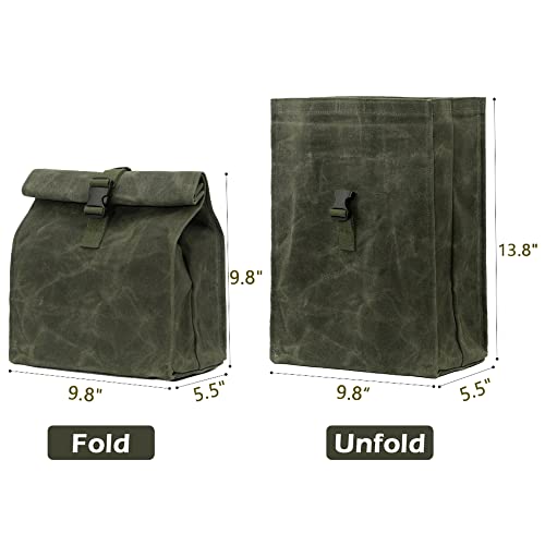 Kaaltisy Eco-Friendly Lunch Bag, Heavy Duty 16Oz Waxed Canvas Lunch Sack With Buckle, Sustainable Lunch Box For Workers | Army Green | Hard Feel #TOP1