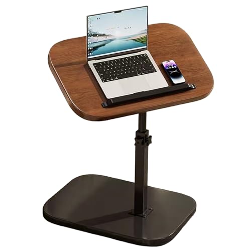 Ginwrek Mesas de sofá que se deslizan debajo, mesa auxiliar en forma de C, mesa plegable ajustable para TV con parte superior giratoria, marrón claro, 18.5-29.53 pulgadas