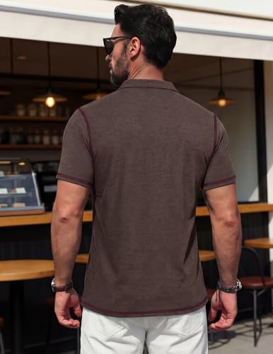 Image of Mens Polo Shirts Short Sleeve Casual Summer Lightweight Cotton Golf Polo Shirts with Pocket