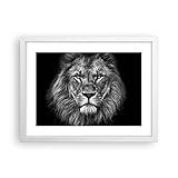 poster da parete ritratto leone bianco e nero cornice bianca 40x30cm decorativi stampa da parete quadri moderni soggiorno camera da letto cucina decorazione murale wall art immagini - p2waa40x30-4494