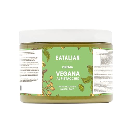 EATALIAN by AMZ BETTER, Crema de Pistacho Vegana, Crema para Untar Vegana, Ideal para Pan, Perfecta con Helado y Pasteles, También Excelente para Dubai Chocolate, 500 gramos, Made in Italy