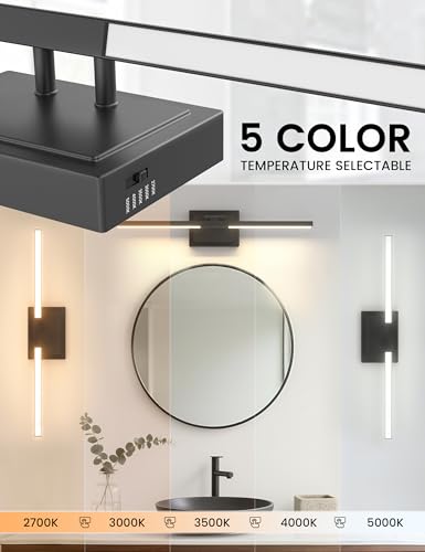 Image of NIORSUN 24 Inch Modern Bathroom Light Fixture, 24W 5CCT Dimmable LED Black Bathroom Vanity Lights Over Mirror, Vanity Lights for Bathrooms Restroom Mirror- ETL Certified