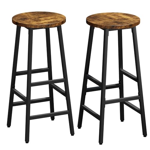 YOUDENOVA Lot de 2 tabourets de Bar, Bois et métal, Robuste et Peu encombrant, avec Repose-Pieds, Hauteur 71 cm, Style Industriel, Marron Vintage et Noir