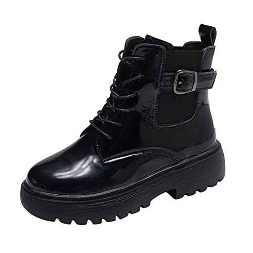 Fashion Autumn Women Boots Round Toe Lace Up Thick Sole Non Slip Comfortable Casual Holly Short Boots Women (Black, 7)