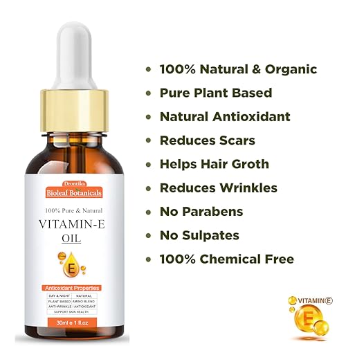 Image of BioLeaf Botanicals 100% Pure & Organic Vit. E Oil - Best Oil For Face, Body and Nail - Enriched Veg Vitamin E Source - For Nourish Your Face and Repair Damaged Skin -Pack of 2 (60ml.)