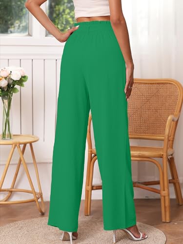 Heymoments Women's Wide Leg Pants with Pockets Green Medium Lightweight High Waisted Tie Knot Paperbag Dressy Palazzo Loose Paper Bag Comfy Business Casual Work Flowy Trousers — view 3