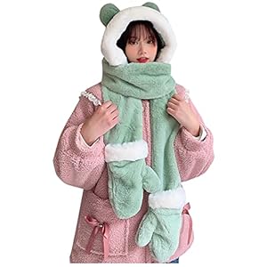 WENZHOU Dames winter warme muts sjaal handschoenen set capuchon handschoenen warme capuchon sjaal pluche dieren panda…