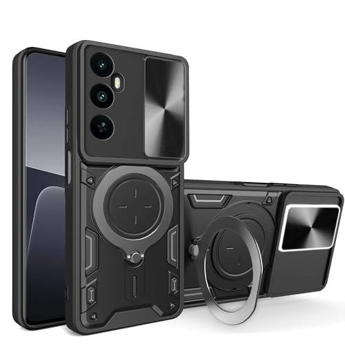 Lucyliy Compatible with Realme C65 4G Phone Case Cover [with Tempered Glass Screen Protector] Black