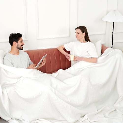 Image of PHF Pre-Washed Cotton Waffle Weave Family Blanket,Oversized King Size 120 inchx 120 inch-Snag Proof Lightweight Breathable, 10'x 10' Huge Extra Large Big-Elegant Aesthetic Home Decoration Gift,Cream | Pre-washed Soft Cozy Summer Throw for Hot Sleepers, Textured Decorative Layer for Bed Couch Sofa Guest Room, Giftable