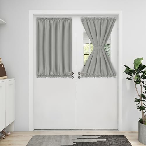 Easy-Going Blackout Door Curtains, Rod Pocket Privacy Light Filtering Sidelight Curtains for French Door, 1 Panel, 25x40 inch, Light Gray