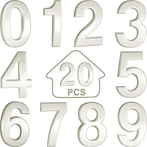 Image of 20 Pieces House Numbers Mailbox Numbers 0-9, 3D Door Address Numbers Self Adhesive Mailbox Numbers Sticker or House, Apartment, Office, Hotel Room, Mailbox Signs (White,2.76 Inch)
