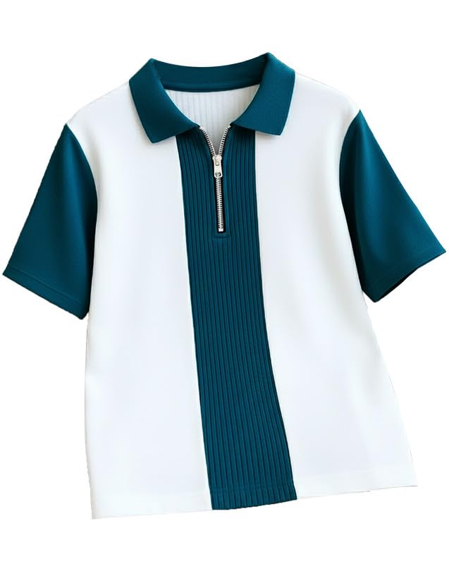 AUSK Men’s Textured Vertical Striped Knit Polo T-Shirt | Half Sleeve Zipper Neck Self-Design Casual Tee | Mens Tshirts