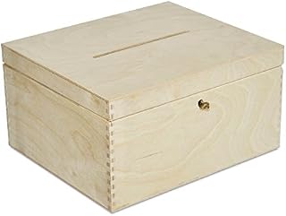 Creative Deco Lockable Wooden Wedding Card Box | 29x25x15cm Unpainted Plain Storage Box with Lid | Wood Keepsake Memory Trinket Chest for Post | Perfect for Decoupage Gift Birthdays Arts & Crafts