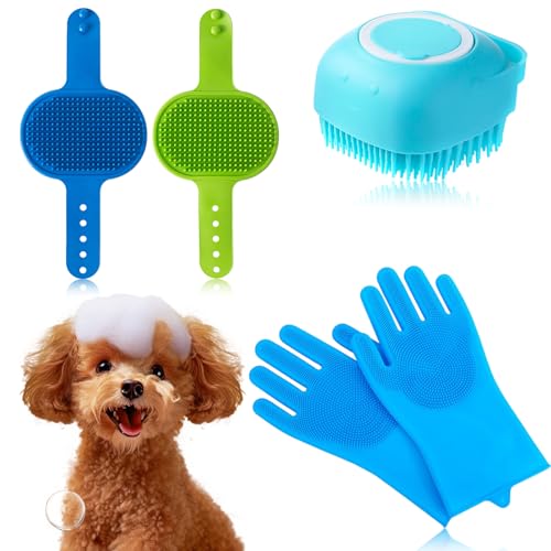 YIUWOD 4er-Set HundebüRste Kurzhaar - Hunde BüRste - Waschhandschuh Hund - Mit Verstellbaren Griffen FüR Nasse und Trockene Lang- und Kurzhaar-Hunde und -Katzen Massage, Entschurren