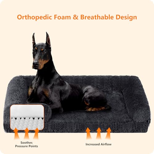 HMTOPE Orthopädisches Hundebett, Hundesofa, hohen Rand, Hundekissen, Hundekorb, Abnehmbar und waschbar, Grosse Hunde, 120 x 85 x 22 cm, Dunkelgrau