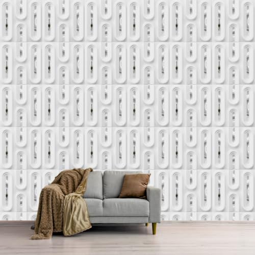 Image of Kayra Decor 3D PVC Wall Panels with Silver Acrylic | Loops Design | White | 19.7 x 19.7 Inch | Pack of 40 | Covers 107.6 Sq Ft