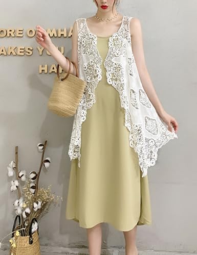 Image of FindThy Women's Hollow Knitting Stitch Cardigan Open Front Draped Boho Hippie Crochet Vest