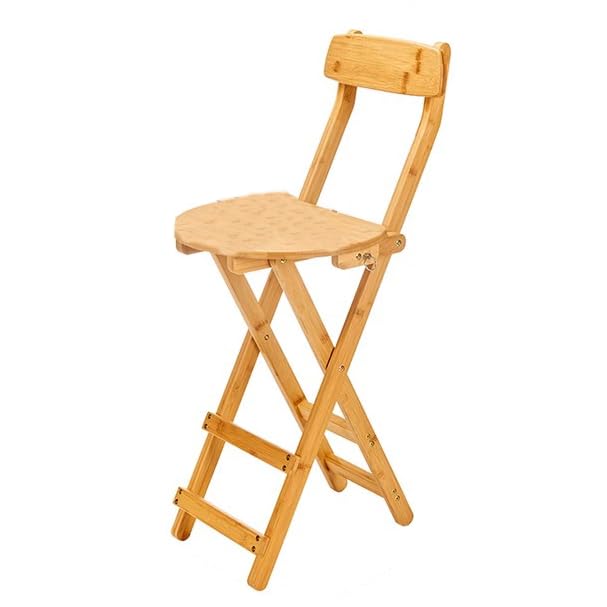 Taburete plegable de bambú con respaldo y reposapiés, silla portátil de madera para encimera de cocina para cocina y comedor 16 x 39 pulgadas (40 x 100 cm)