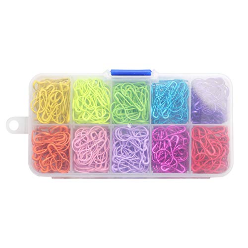Colorful Metal Knitting Pins Stitch Markers Pear Shape Safety Pins for Sewing Clothing DIY Craft Making with Storage Box Knitting Counter Crochet Needle Clip Ring(10 colors-500pcs)