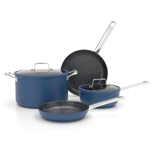 DishDelight Pots and Pans Set Nonstick, Nonstick Frying Pan, 8,10 Inch Large Skillet Pan Set, 2Qt, 5Qt Non Stick Ceramic Saute Pan with Lids, Induction Cookware Set, Added Plasma Diamond, Blue