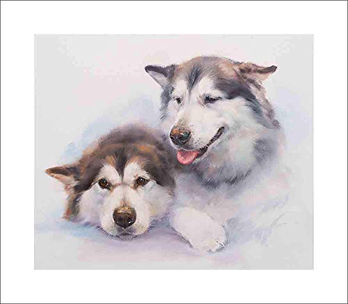 Alaskan Malamutes – by Jacqueline Stanhope. Fine art and canvas prints of an original oil painting. Wall art of dog and canine portrait artwork. Ready for framing for home and wall decor.