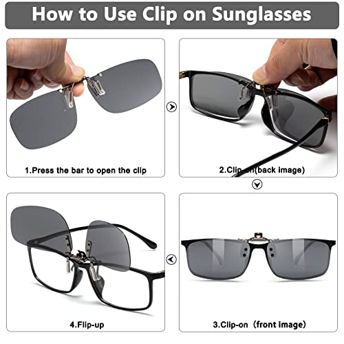 Image of CAXMAN Polarized Clip On Sunglasses Over Prescription Glasses or Reading Glasses for Men Women Flip Up Rimless Rectangle Lens Cover Eyeglasses, Silver Mirrored Lens, 57 * 36mm