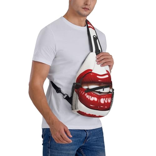Mochila tipo sling con diseño labios rojos miniatura 7