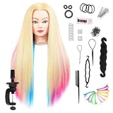 Morris 28 Inch Cosmetology Mannequin Head with Synthetic Hair Styling Head for Hairdresser Training Head Manikin Doll Head Long Hair Mannequin Head for Practice Braiding with Clamp (613)