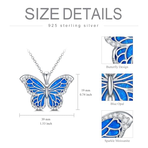 Blue Butterfly Necklace Sterling Silver Dainty Cute Butterfly Pendant Necklace S925 Butterfly Charm Jewelry Gift for Women4