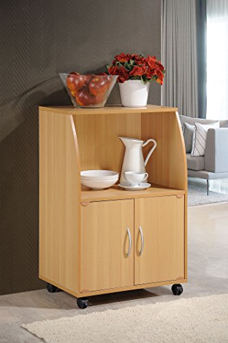 Hodedah Mini Microwave Cart With Two Doors And Shelf For Storage, Beech #TOP3