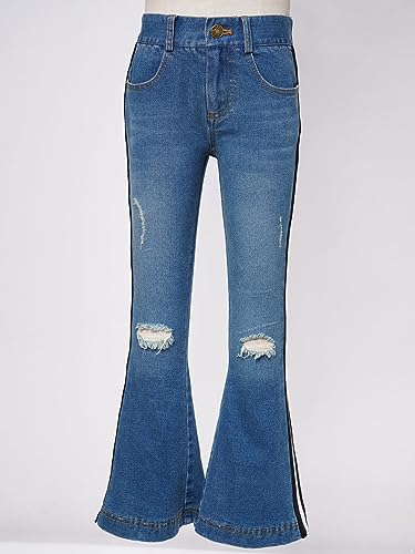 Aislor Girls Flare Pants Kids Bell Bottoms Ruffle Bowknot Flare Denim Pants Leggings Trousers Jeans with Tassel Hem3