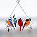 Produktbild zouwii Mehrfarbige Vögel auf einem Draht High Metal Suncatcher Window Panel, Buntglas Fenster hängen, Bird Series Ornamente Anhänger Home Decoration, Sun Catcher Metall hängen Birds Decor