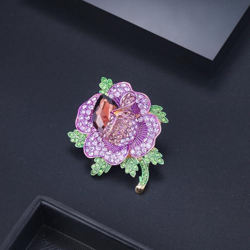 Image of Rhinestone Flower Brooches for Women Purple Flower Pins Dress Denim Jacket Clothes Pin Badge Wedding Party Jewelry Accessories Gift