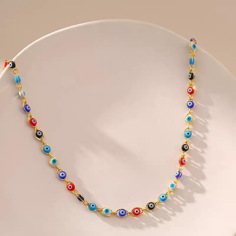 Dainty Evil Eye Beaded Chain Choker Necklace for Women Men Statement Colorful Enamel Ojo Turco Clavicle Adjustable Handmade Delicate Boho Turkish Lucky Amulet Protection Jewelry Gift for Her - Image 4