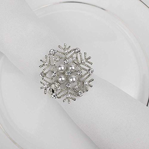 Snowflake Napkin Rings Set Of 8 For Christmas Holidays Dinners, Parties, Everyday Use, Silver (Silver Pearl Crystal, 8) #TOP4