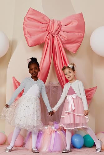 Image of Arshiner Girls Open Front Bolero Shrug Kids Long Sleeve Cropped Elegant Cardigan Knit Sweater