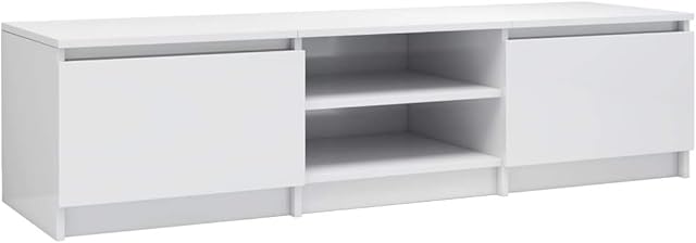vidaXL TV Cabinet Entertainment Centre Sideboard Media HiFi Unit Living Room Furniture Home Storage Chest High Gloss White Engineered Wood