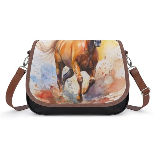 Sac messager étanche en cuir motif cheval pour le quotidien
