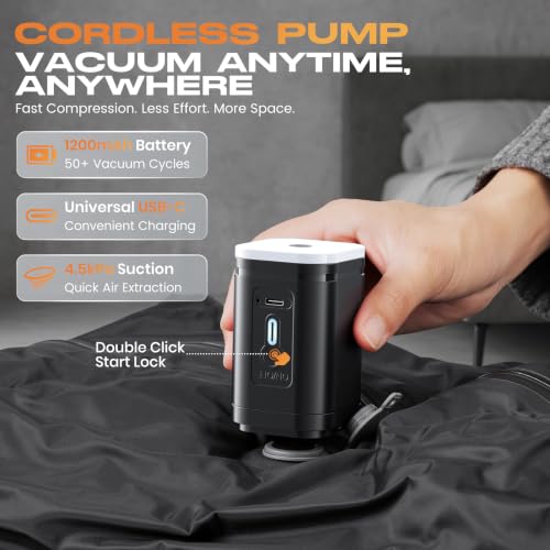 GYTBL Travel Vacuum Bags with Wireless Pump, High Compression Space Saver, IP67 Waterproof Reusable Vacuum Sealer Bags for Clothes, Suitcase & Storage Backpack Organization (2 Pack) - image 6