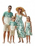 PATPAT Family Matching Summer Outfits: Boys Floral Short Sleeve T Shirt - Dad and Son Matching T-Shirts for Hawaiian Vacation Beach Luau Tropical, Green Floral Boy 8-9 Years