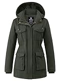 Wantdo Women's Outdoor Windproof Jacket Classic Cotton Hoodie Jacket Winter Ladies Parka Coat Warm Fleece Jackets Army Green S