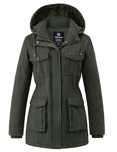 Image of Wantdo Women's Classic Cotton Hoodie Jacket Warm Fleece Coat Winter Outdoor Parka Jacket Mid-Length Windproof Outerwear Coat Army Green M