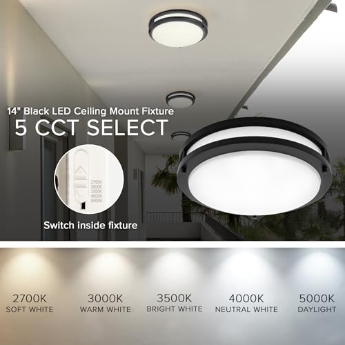 Maxxima 14 in. LED Flush Mount Ceiling Light Fixture, 5 CCT 2700K/3000K/3500K/4000K/5000K, Dimmable Indoor Round Ceiling Mount Fixture, Perfect for Kitchen Use - Black - Thumbnail 5