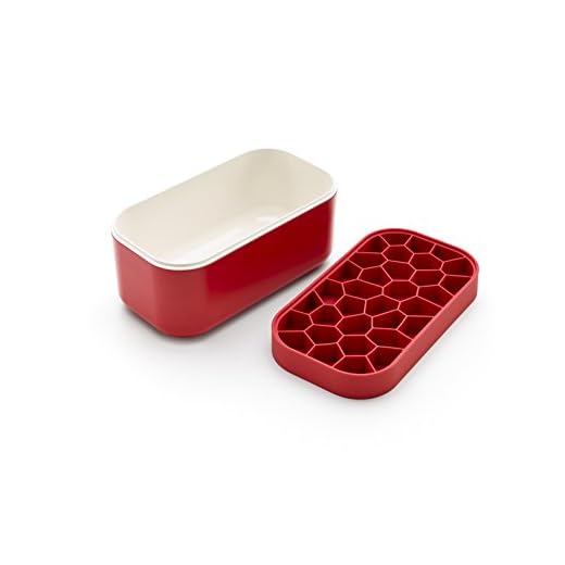 Lékué 0250400R05C002 Caja para cubitos de hielo, Rojo, 11.6 x 12.5 x 22.5 cm