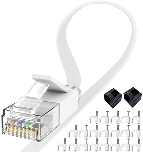 Ethernet Cable, Jaremite Cat 6 Internet LAN Network Patch Cords, Long Flat Cat6 Wire for Router, Modem, PS4, Switch, Xbox One, TV, Gaming (25 feet, White-25FT)